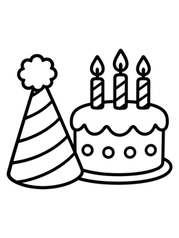 Free printable Party Hat And Birthday Cake coloring page