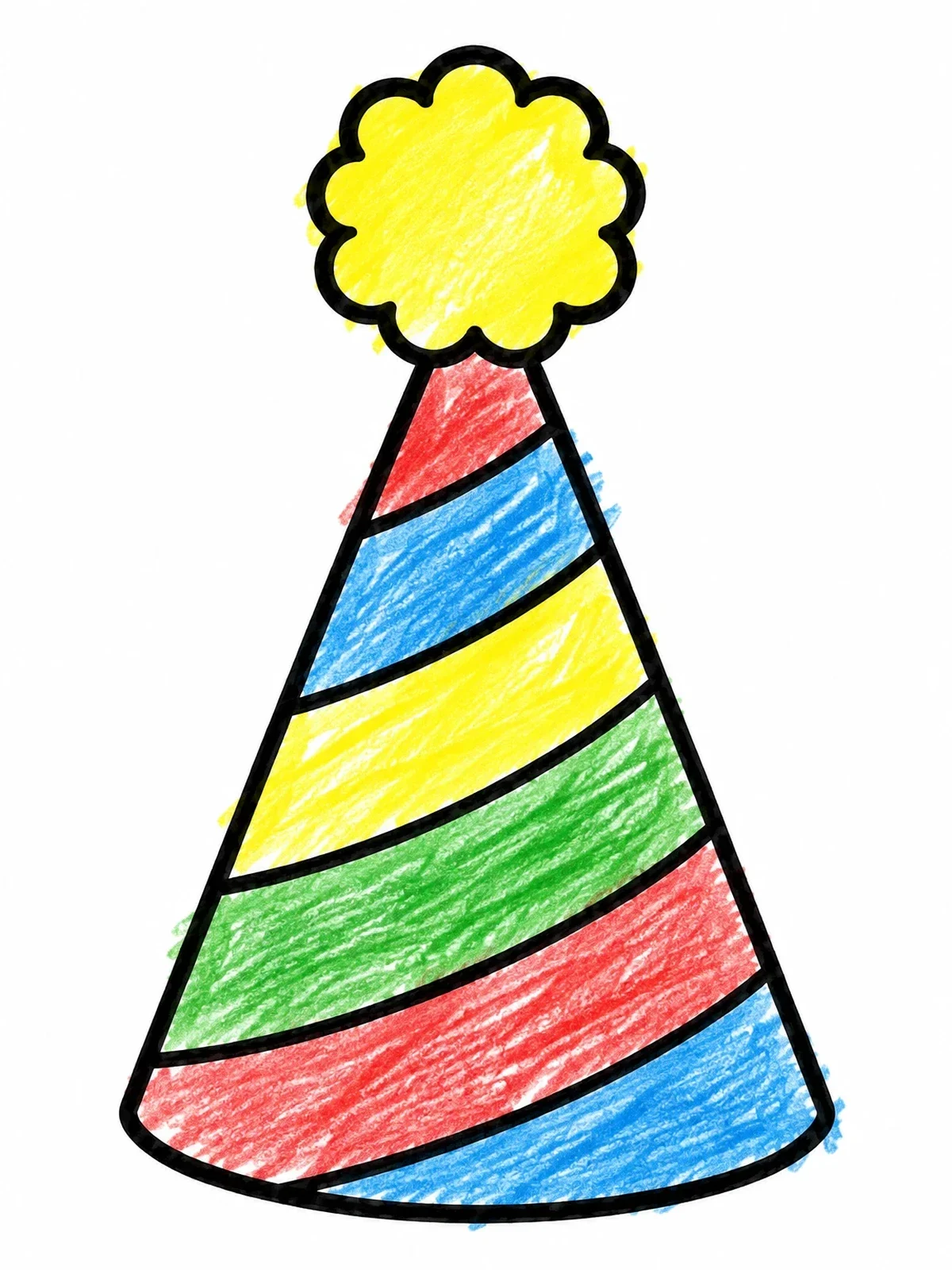 Colored example of the Striped Party Hat With Pom Pom coloring page