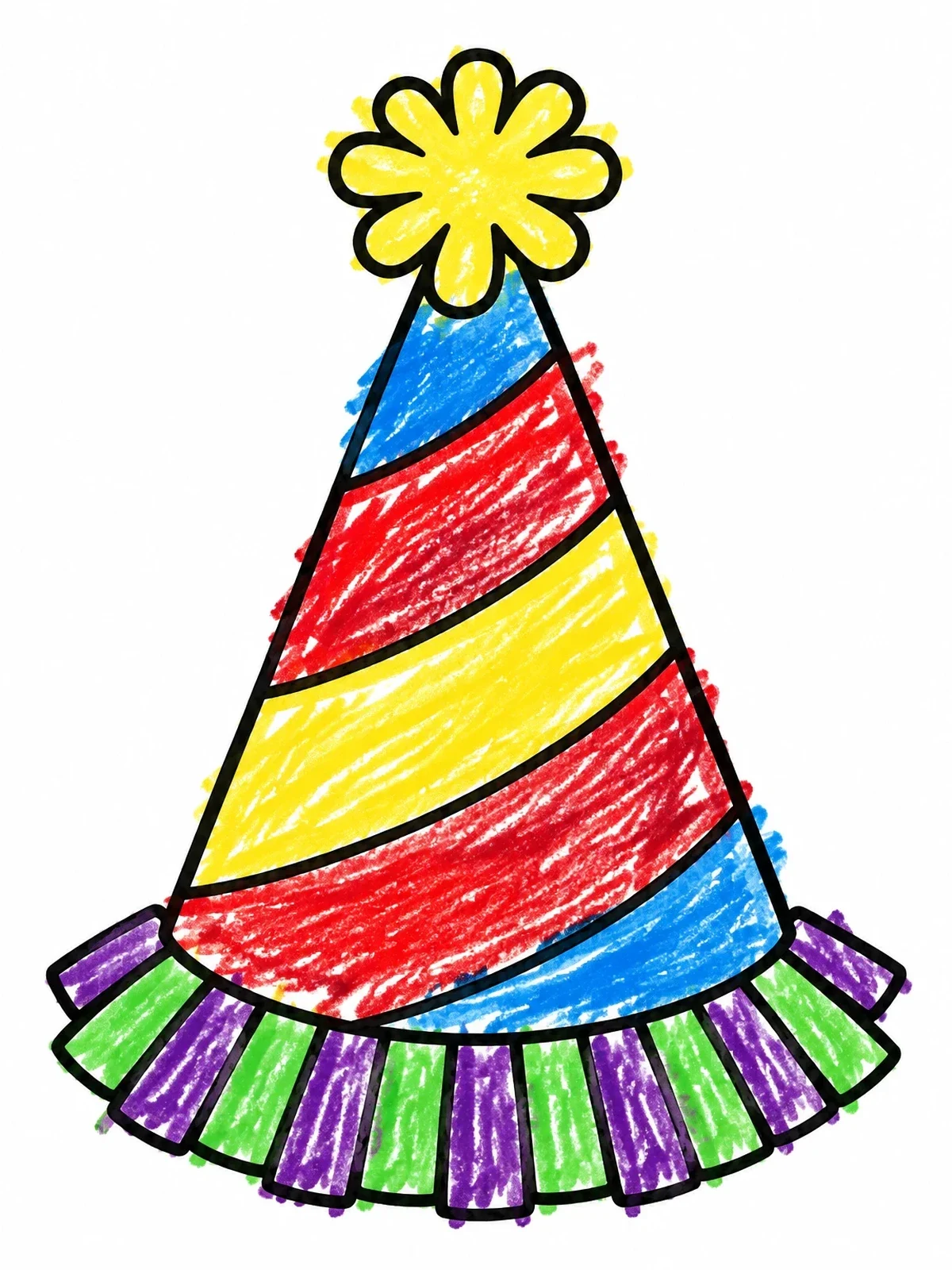 Colored example of the Striped Party Hat With Frills coloring page