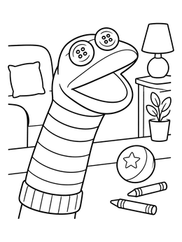 Free printable Playful Striped Sock Puppet coloring page