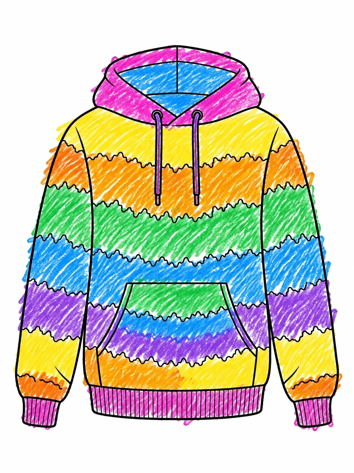 Colored example of the Striped Tie Dye Hooded Sweatshirt coloring page