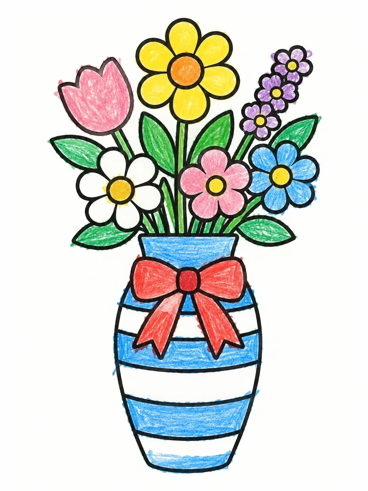 Colored example of the Striped Vase With Blooming Garden Flowers coloring page