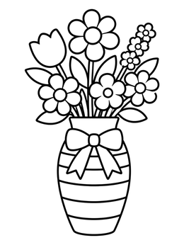 Free printable Striped Vase With Blooming Garden Flowers coloring page