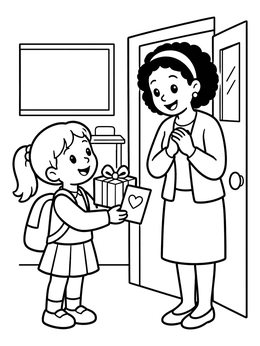 Free printable Student Giving A Gift To Teacher coloring page