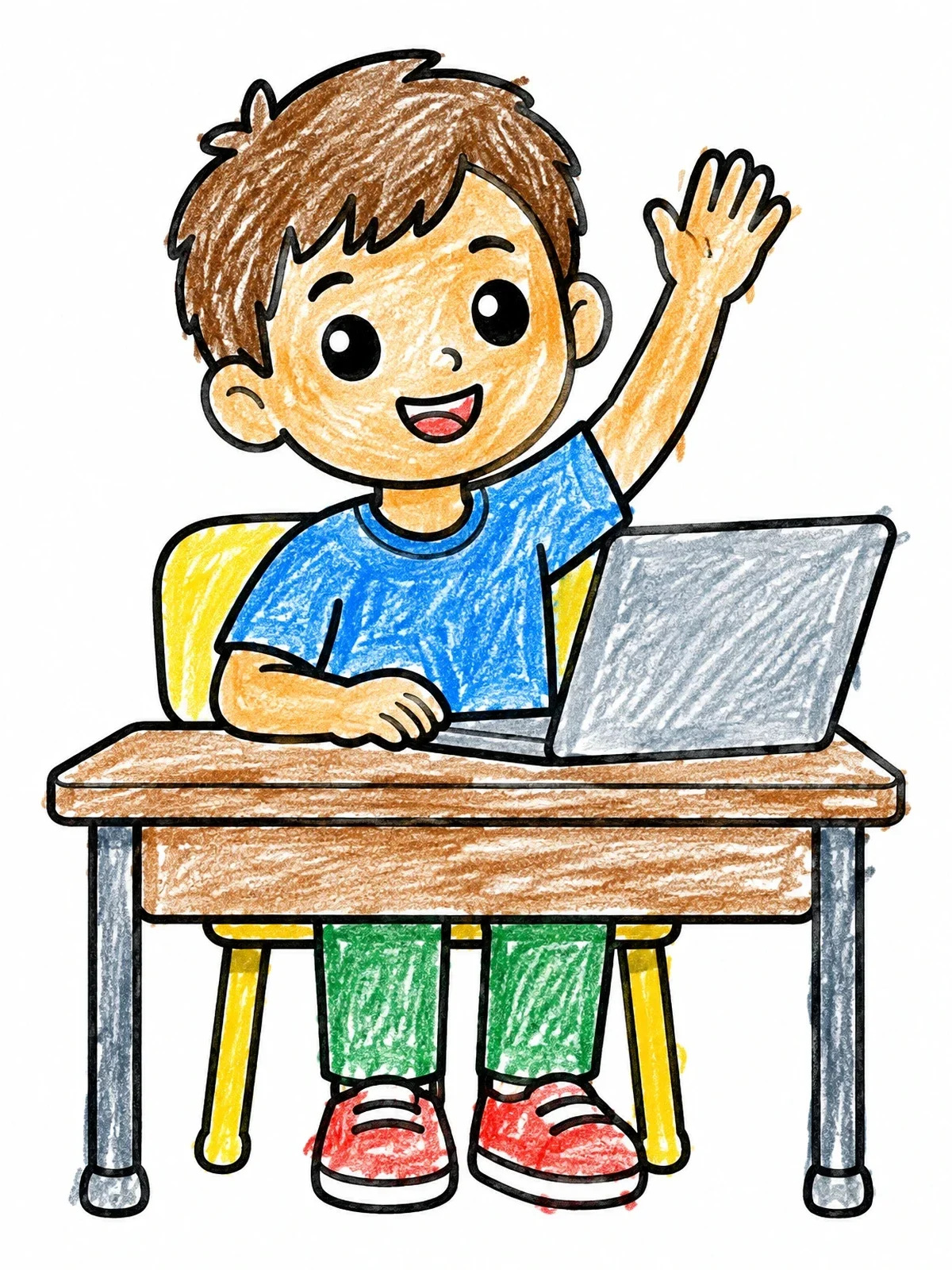 Colored example of the Happy Student With Classroom Laptop coloring page