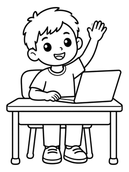 Free printable Happy Student With Classroom Laptop coloring page