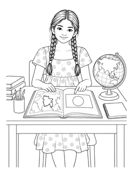 Free printable Student Studying The Geography Of Bangladesh coloring page