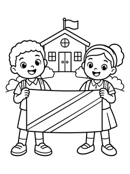 Free printable Students Holding Tanzania Flag coloring page