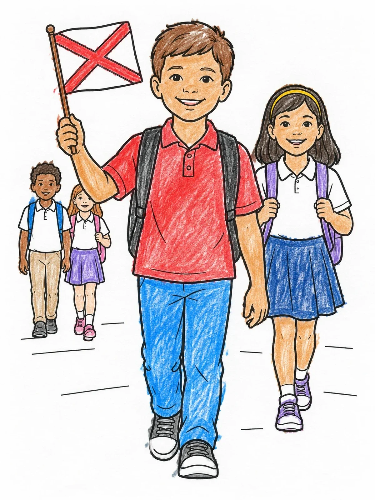 Colored example of the Students Marching With Alabama Flag coloring page