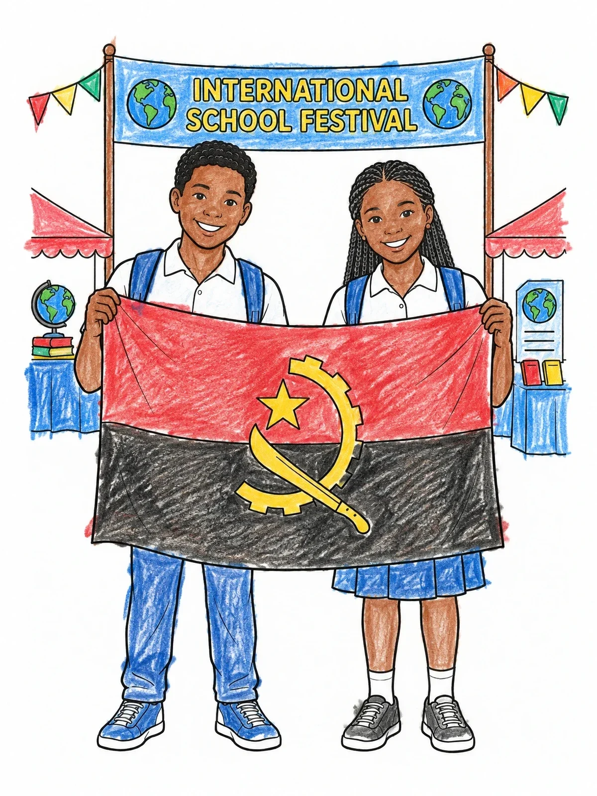 Colored example of the Students Presenting The Angolan Flag coloring page