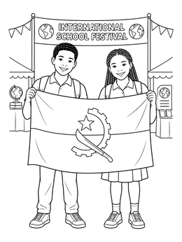 Free printable Students Presenting The Angolan Flag coloring page