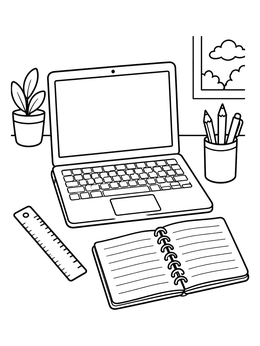 Free printable Cozy Study Desk With Laptop coloring page