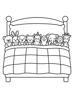 Free printable Stuffed Animals Tucked In Bed coloring page