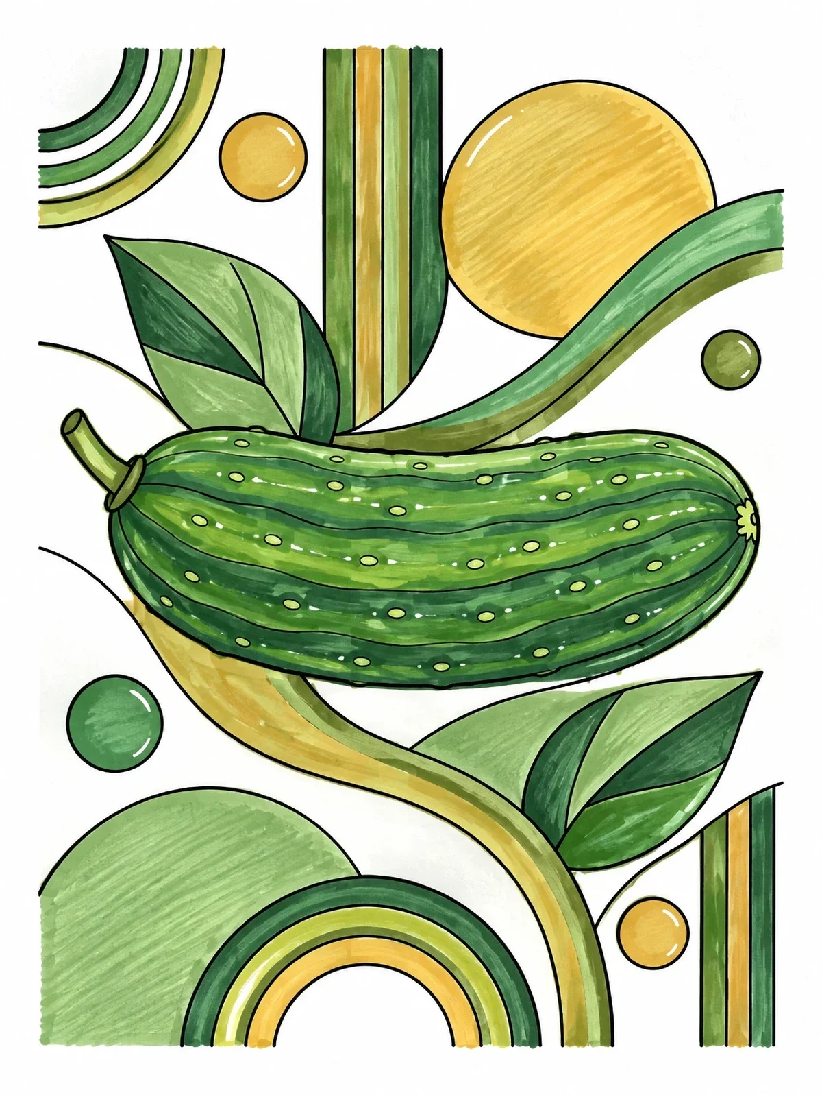 Colored example of the Stylized Cucumber With Abstract Patterns coloring page
