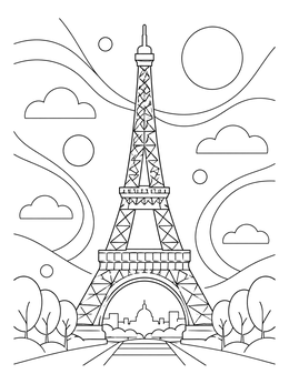 Free printable Stylized Eiffel Tower In Paris coloring page