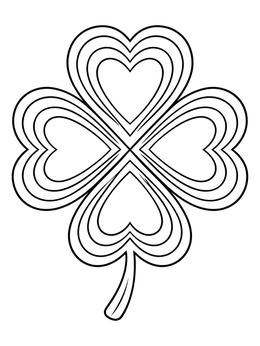 A four leaf clover coloring page featuring nested heart-shaped contour lines.