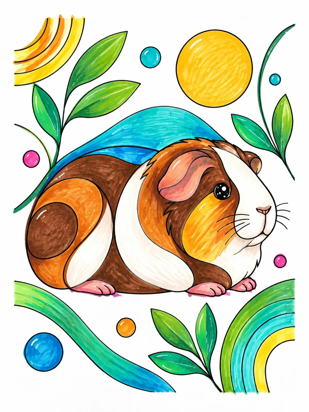 Colored example of the Stylized Guinea Pig In Loaf Pose coloring page