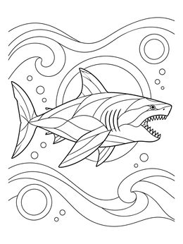 Free printable Stylized Megalodon In Ocean Currents coloring page