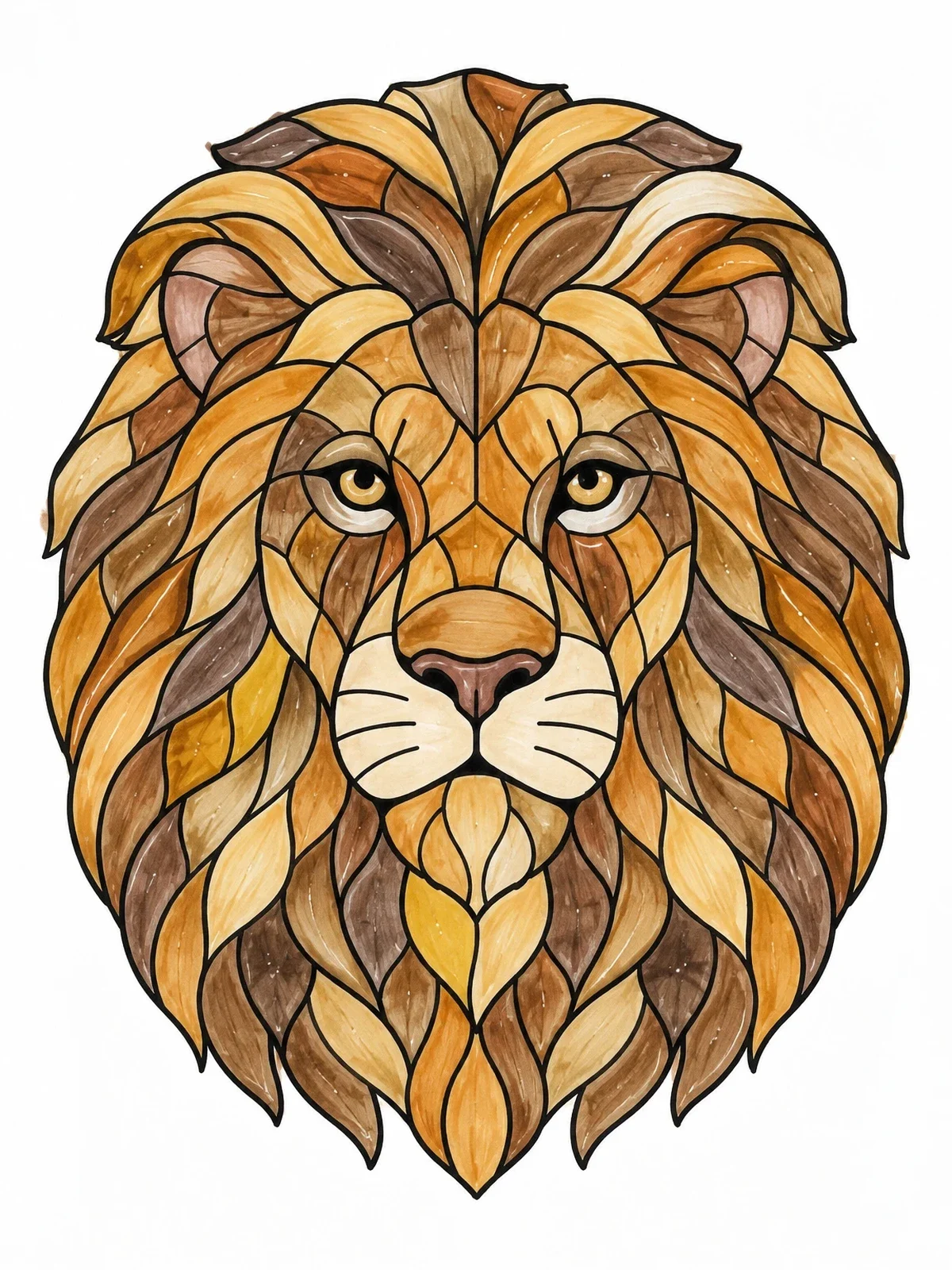 Colored example of the Stylized Mosaic Lion Head coloring page