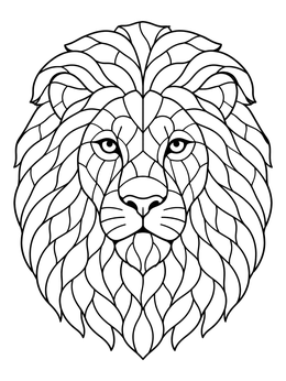 Lion portrait with stylized mane in this mosaic coloring page.
