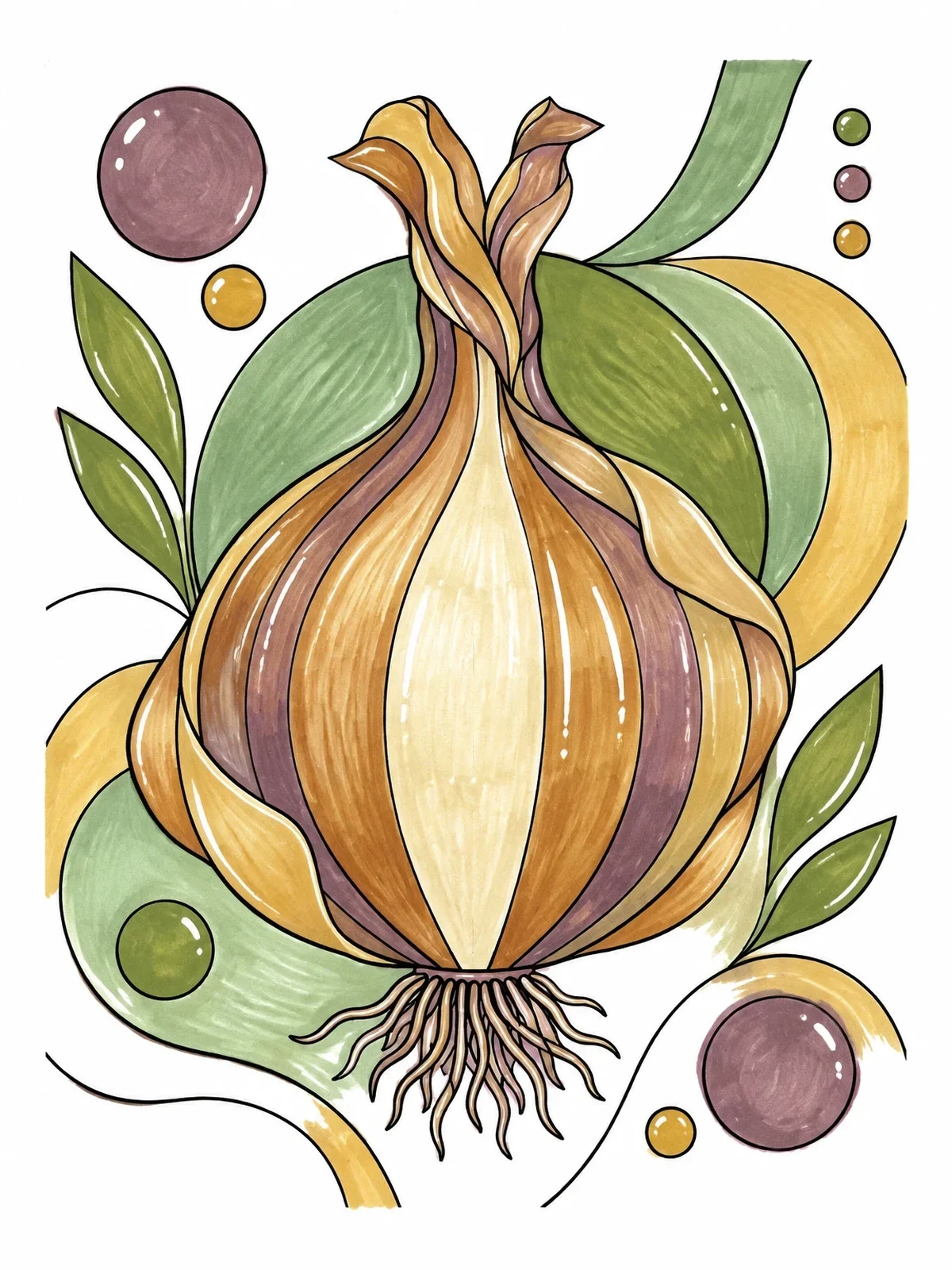Colored example of the Stylized Onion Bulb Art coloring page