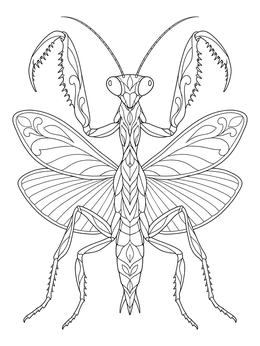 Free printable Stylized Praying Mantis Display coloring page