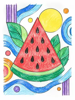 Watermelon Letters Patterned Stylized Watermelon Slice With Abstract Patterns Coloring Page