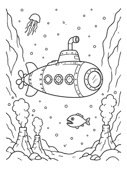 Free printable Submarine Exploring Deep Sea Vents coloring page