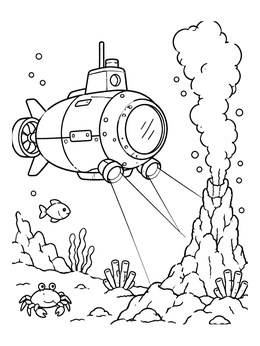 Free printable Submarine Exploring Deep Sea Vent coloring page
