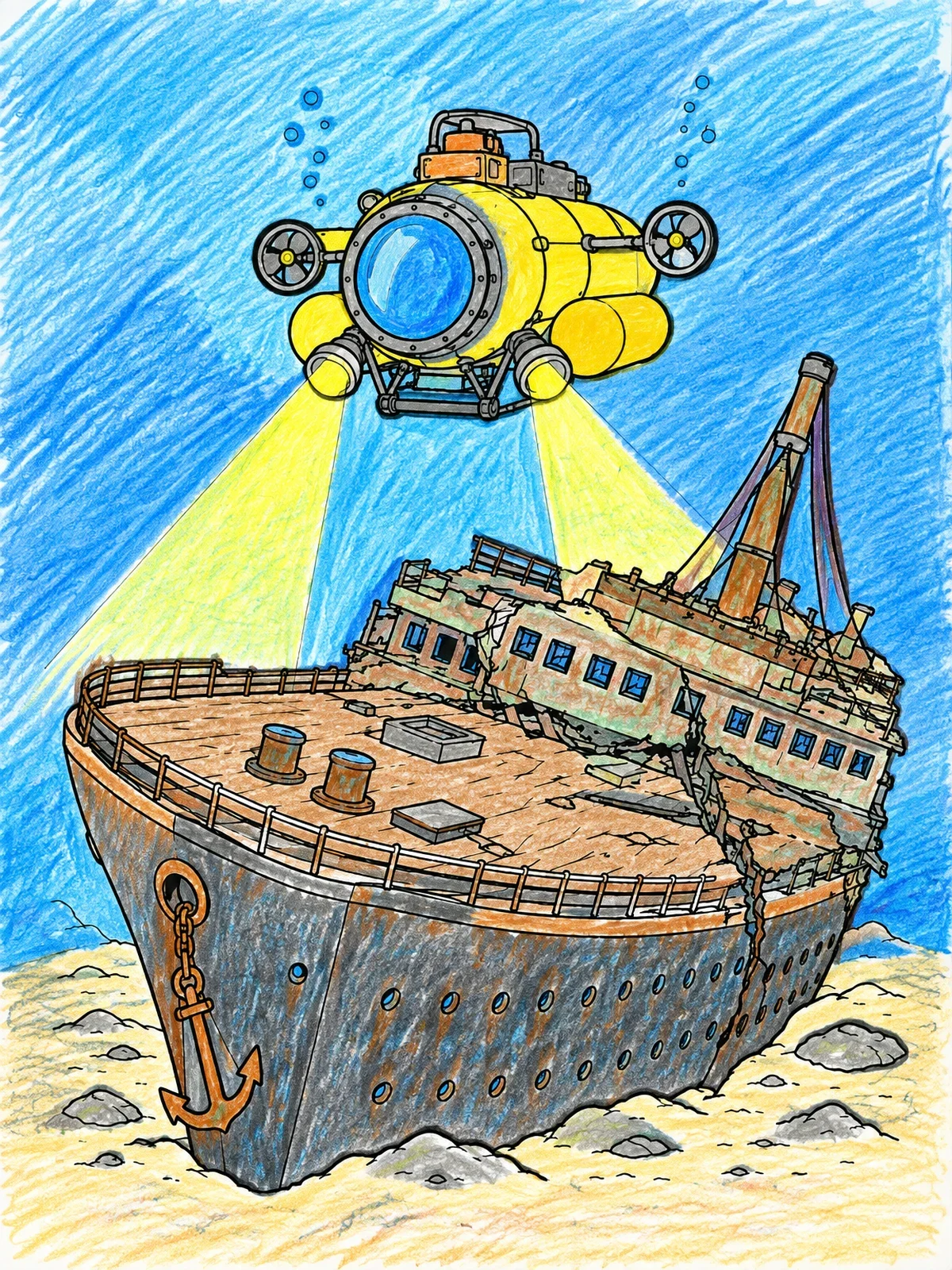 Colored example of the Submersible Exploring The Titanic Shipwreck coloring page
