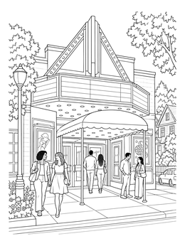 Free printable Suburban Movie House Entrance coloring page