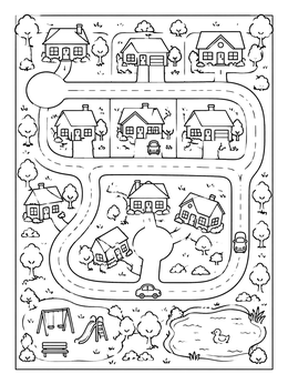 Free printable Suburban Neighborhood Map With Houses And Park coloring page