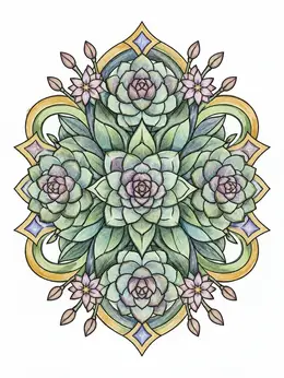 Succulent Bloom Kaleidoscope Pattern Coloring Page