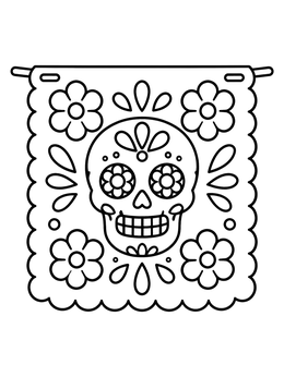 Free printable Sugar Skull Papel Picado Banner coloring page