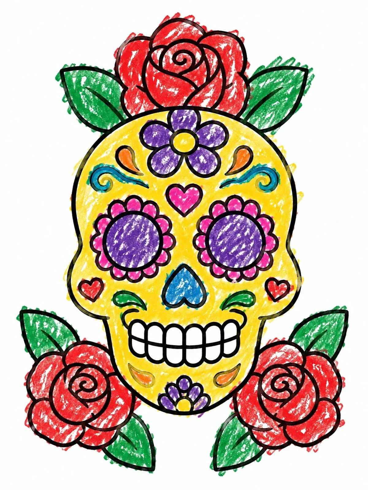 Colored example of the Sugar Skull With Roses coloring page