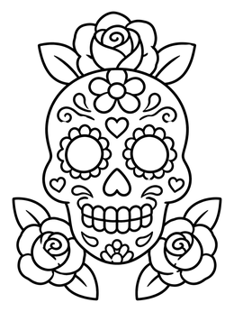Free printable Sugar Skull With Roses coloring page