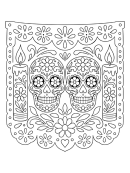 Free printable Sugar Skulls And Candles Papel Picado coloring page