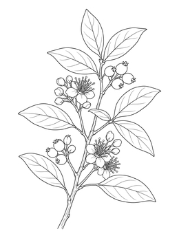 Free printable Botanical Myrtle Branch With Berries coloring page