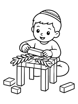 Free printable Boy Building A Toy Sukkah coloring page