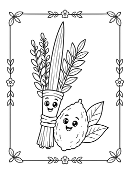 Free printable Cute Lulav And Etrog Friends coloring page