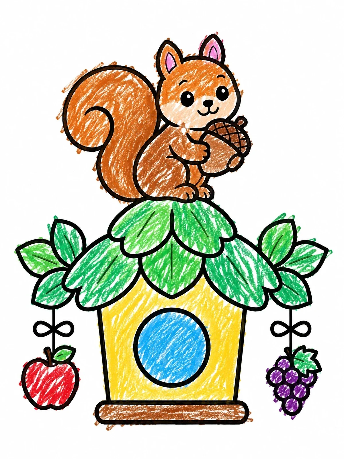 Colored example of the Cute Squirrel On Sukkah Roof coloring page