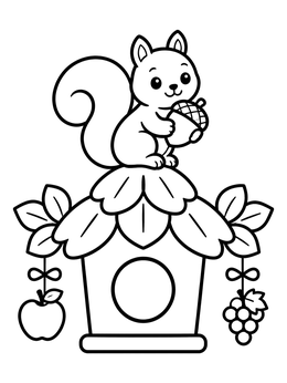 Free printable Cute Squirrel On Sukkah Roof coloring page