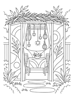 Free printable Decorated Sukkah In Backyard Garden coloring page