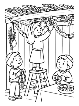 Free printable Decorating The Sukkah With Paper Chains coloring page