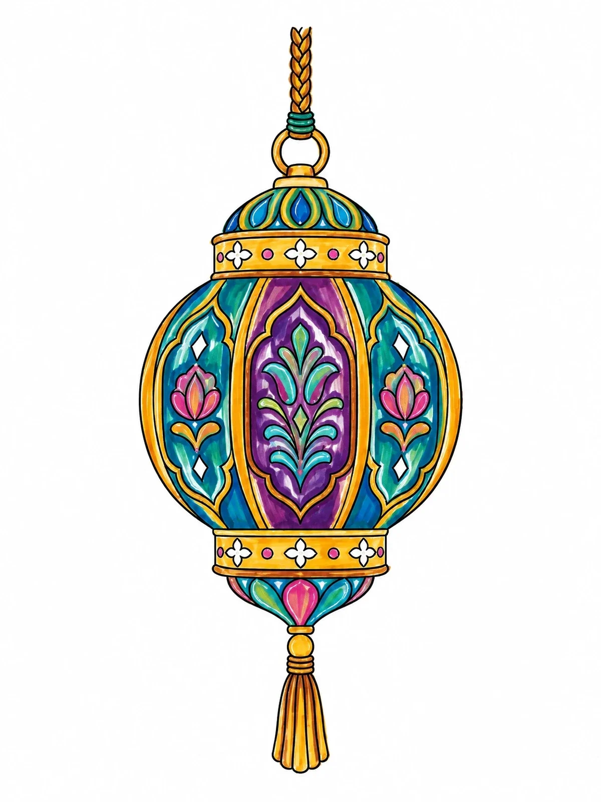Colored example of the Decorative Hanging Sukkah Lantern coloring page