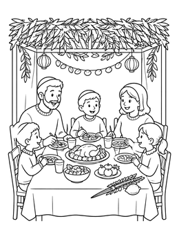 Free printable Family Holiday Dinner In The Sukkah coloring page