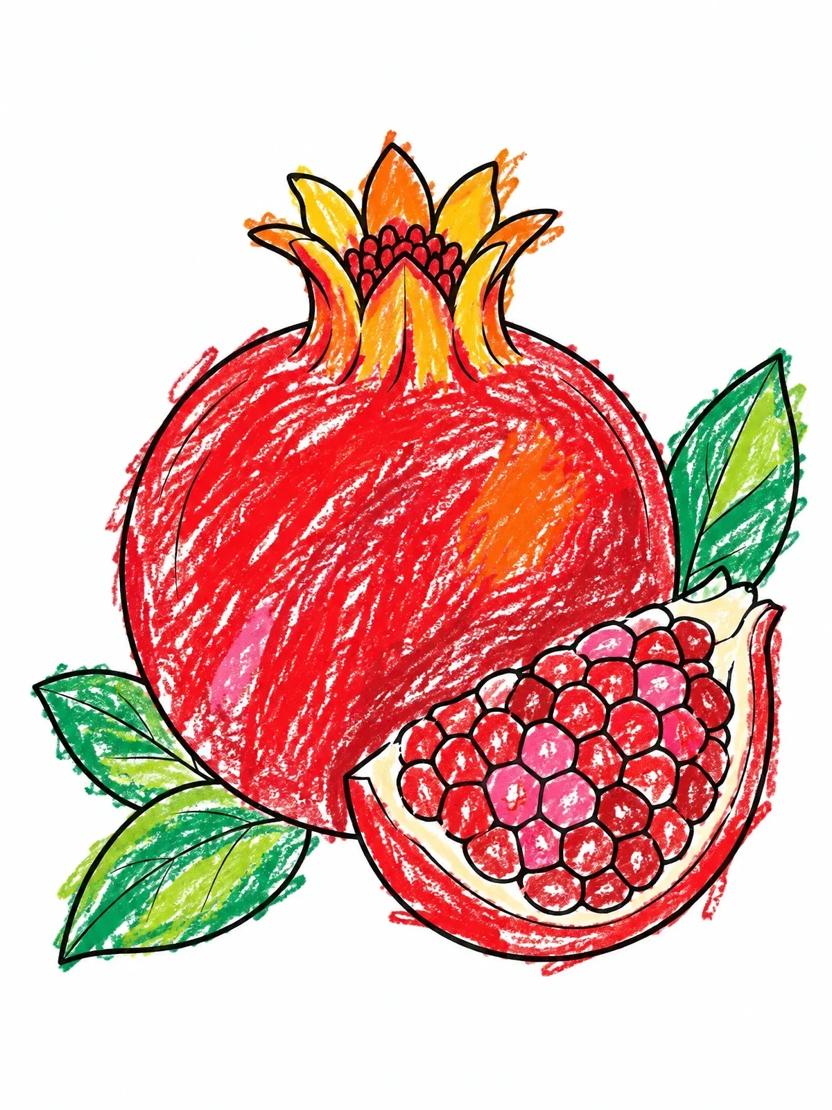 Colored example of the Fresh Pomegranate And Slice coloring page