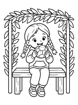 Free printable Girl Eating Bread In Sukkah coloring page