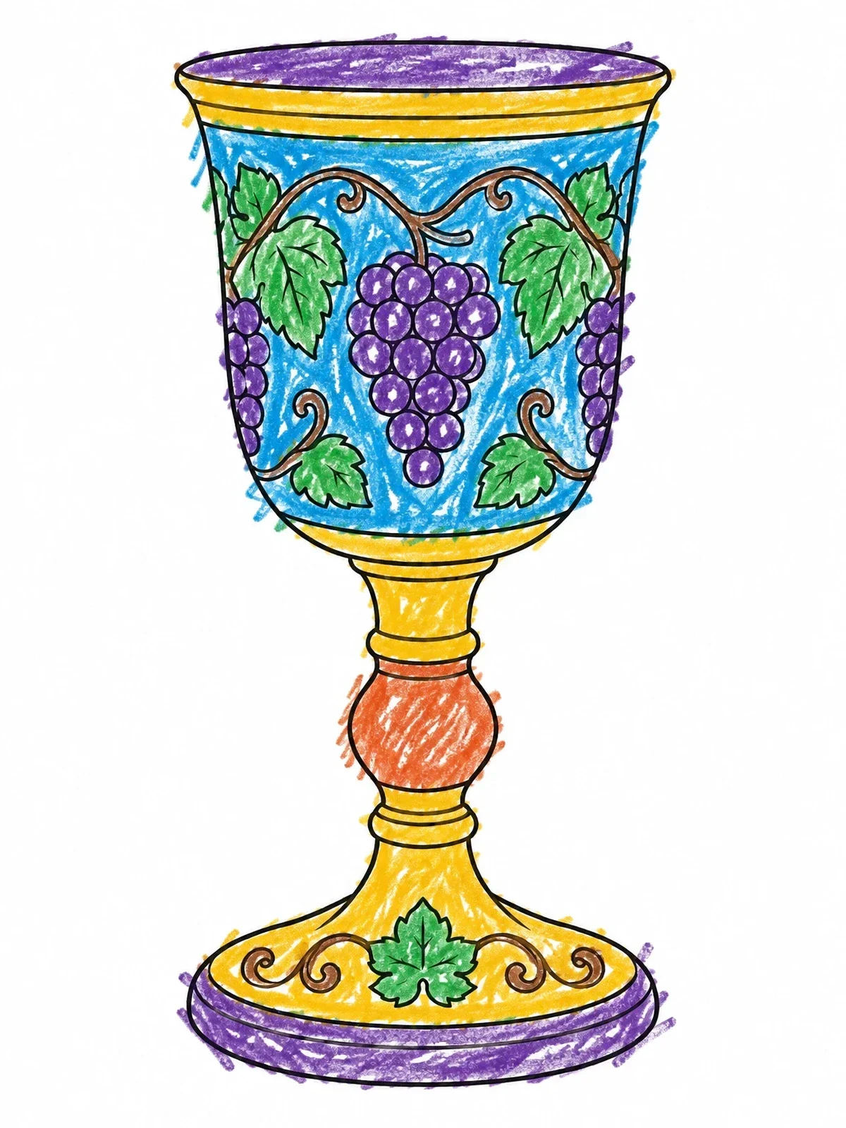 Colored example of the Kiddush Cup With Grapevine Patterns coloring page