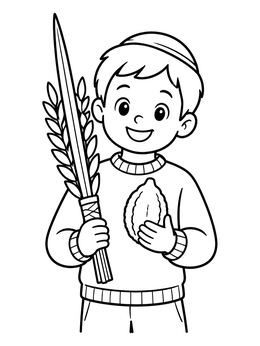 Free printable Smiling Boy With Lulav And Etrog coloring page